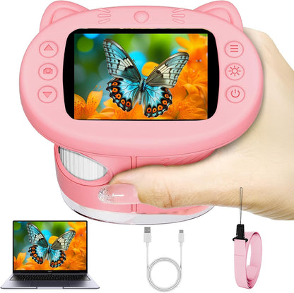 Pocket Kids Microscope, 1000X Handheld Microscope for Kids w/2.4'' Screen, Photo Video Mini Portable Microscopes Science Edu Digiscope, Christmas Birthday Gifts Ideas for Kids Ages 3-12 (Purple)