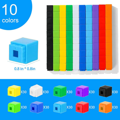 Math Manipulatives Linking Cube Toys For Kids 300 Cubes, Educational Counting Toys Classroom Learning Supplies, Preschool Plastic Counting Blocks for Kindergarten Homeschool Learning, Kids Ages 3+