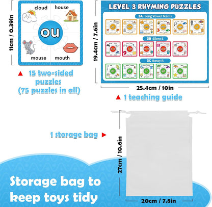 Torlam Phonics Puzzle, Rhyming Games Phonics Games Flash Cards for Kids Toddler, Learn to Read Spelling Reading Sight Words, Long Vowel Silent E Site Words for Preschool Kindergarten Homeschool