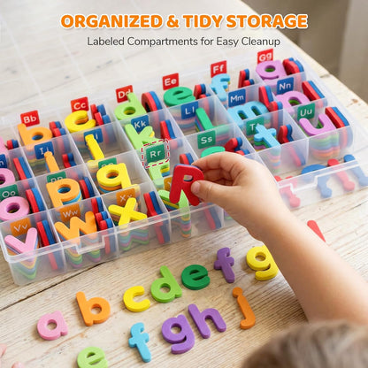 LovesTown Magnetic Alphabet Letters Kit for Kids, Double Sided Magnetic Board with Storage Box, Educational Learning Toys for Preschool Classroom and Home, 234 Pieces