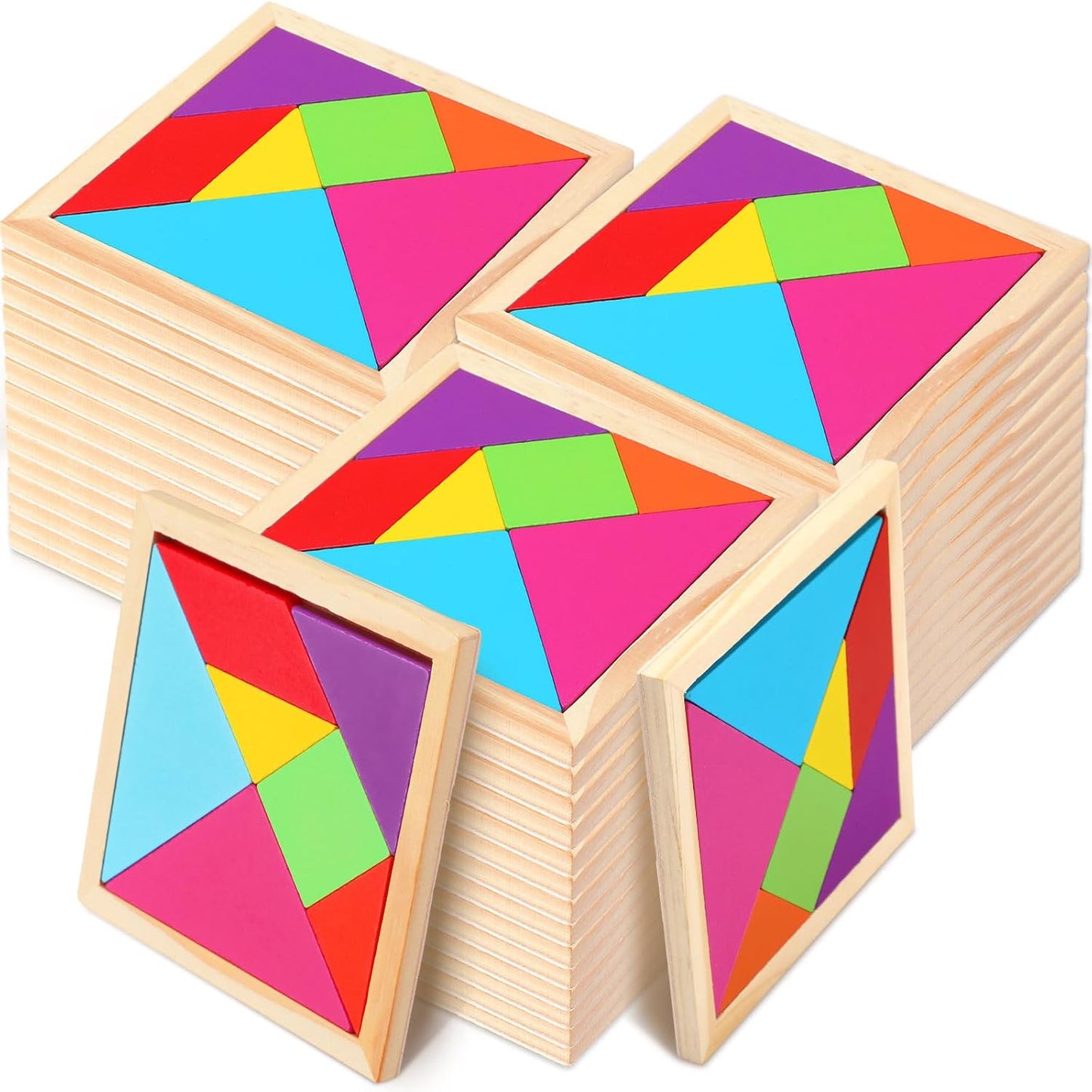 Shappy 36 Pieces Wooden Tangram Puzzles for Kids Educational Shape Puzzle Toys Geometric Pattern Brain Logic Puzzle Blocks for Students Educational Activities Back to School Gifts(Novelty Style)