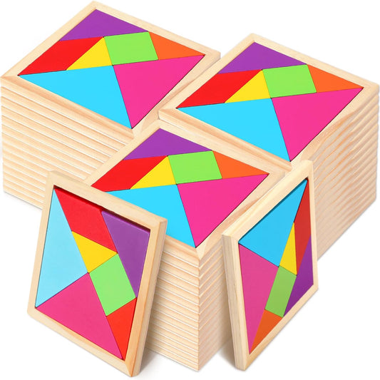 Shappy 36 Pieces Wooden Tangram Puzzles for Kids Educational Shape Puzzle Toys Geometric Pattern Brain Logic Puzzle Blocks for Students Educational Activities Back to School Gifts(Novelty Style)