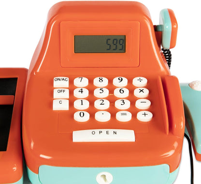 Battat – Interactive Kids Cash Register with Scanner & Sounds – 26 Pieces Pretend Play Shopping Set with Light – Up Scanner, Play Money & Card – Educational Toy for Learning & Fun – 3+ Years