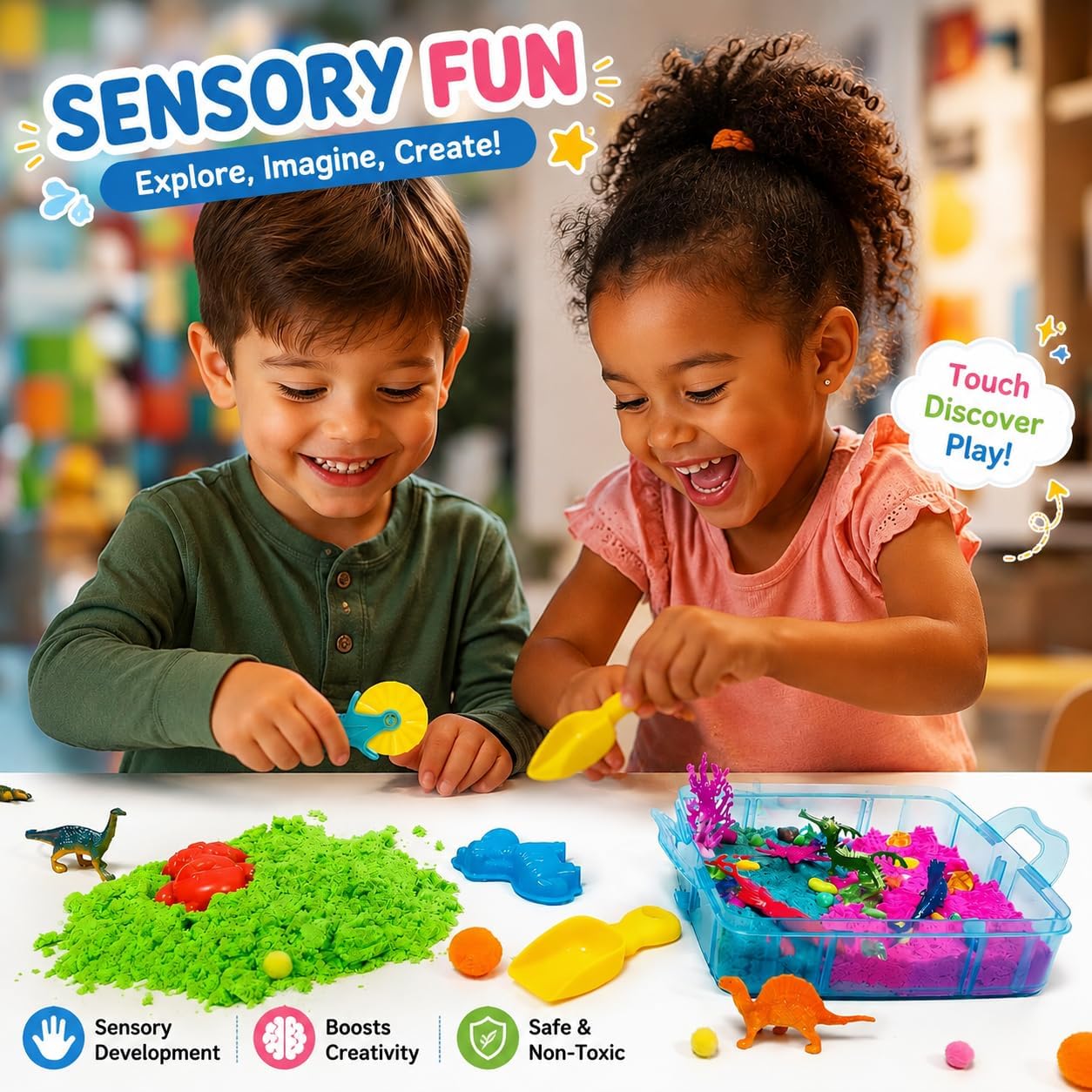 Dino & Ocean Sensory Bin, Dino & Ocean Sensory Toys with Play Sand for Toddlers Boys and Girls,Kids Toys Gift Sand Box for Age 3 4 5 6 7 8