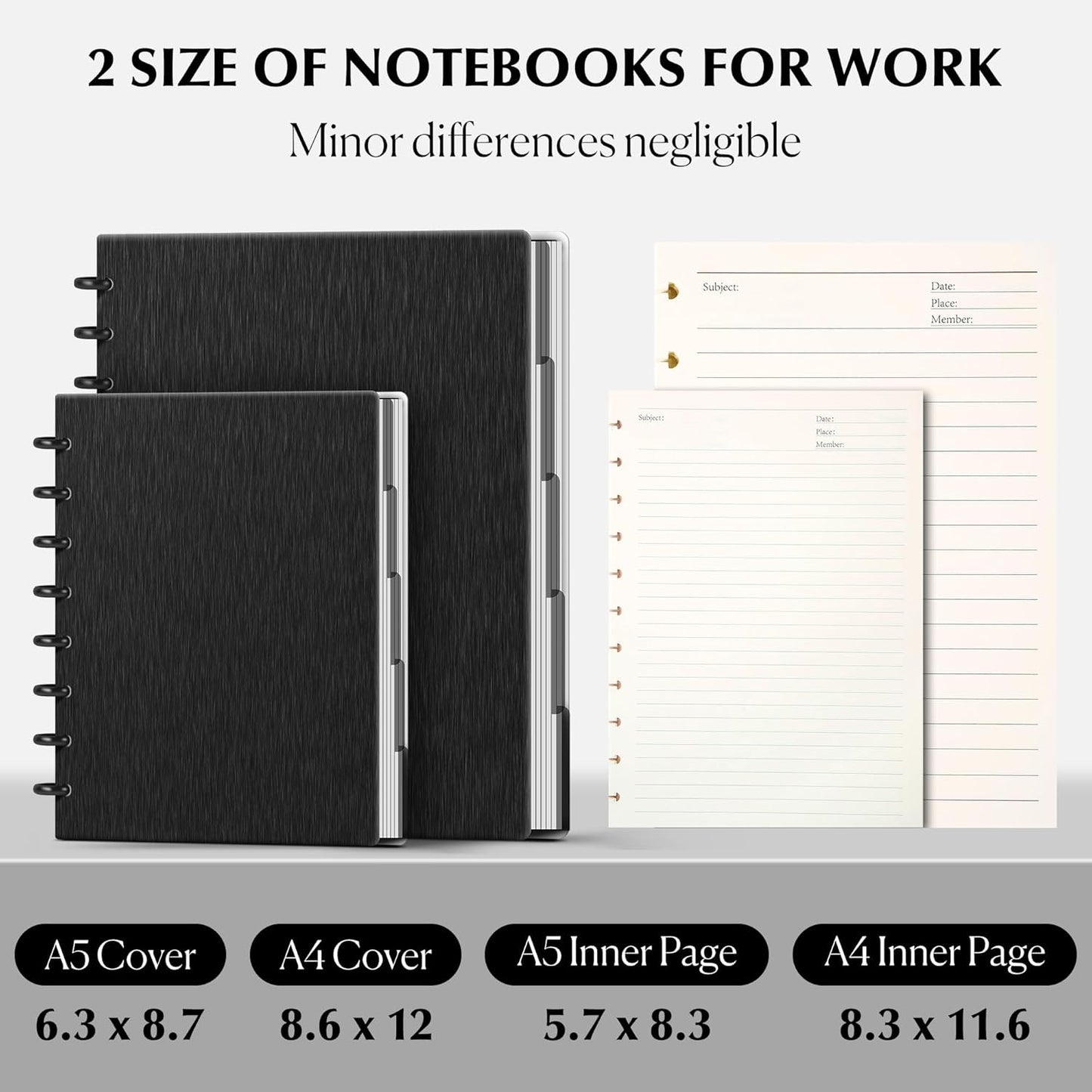 Discbound Notebook Refills for 11 Discs Notebooks 8.6 in x 12 in Letter Size 120 Sheets Multi-Subject Project Lined Pages Customizable Removable Pages(100 GSM) Heavyweight Planing Paper
