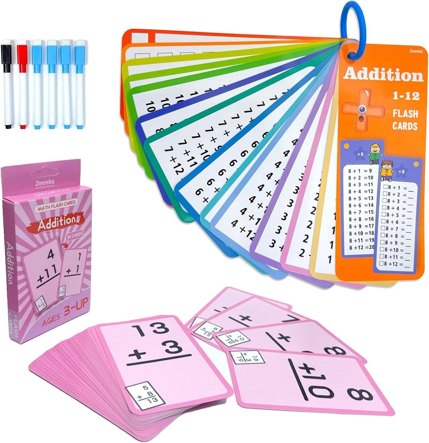 1-12 Math Flash Cards with 6 Dry Erase Pens, 15Pcs Big Multiplication Flash Cards + 36 Pcs Random Double-Sided Multiplication Practice Cards, Educational Math Flashcards for Kids Ages 6+