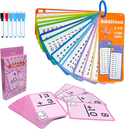 1-12 Math Flash Cards with 6 Dry Erase Pens, 15Pcs Big Multiplication Flash Cards + 36 Pcs Random Double-Sided Multiplication Practice Cards, Educational Math Flashcards for Kids Ages 6+