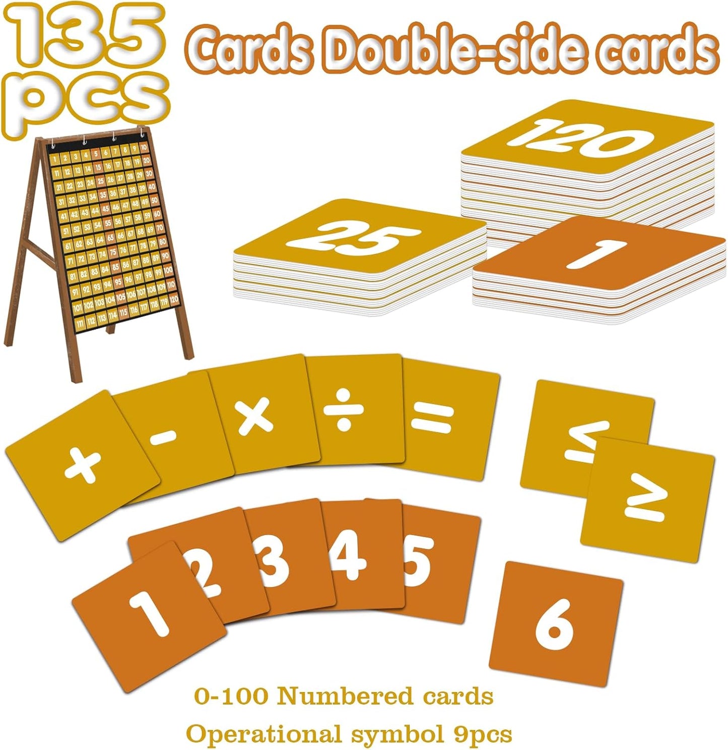 1-120 Number Chart Classroom Kids – Large Hundreds Pocket Chart with 135 Cards for Wall Poster – Teacher Must Have Math Supplies for Kindergarten, Elementary (Black)