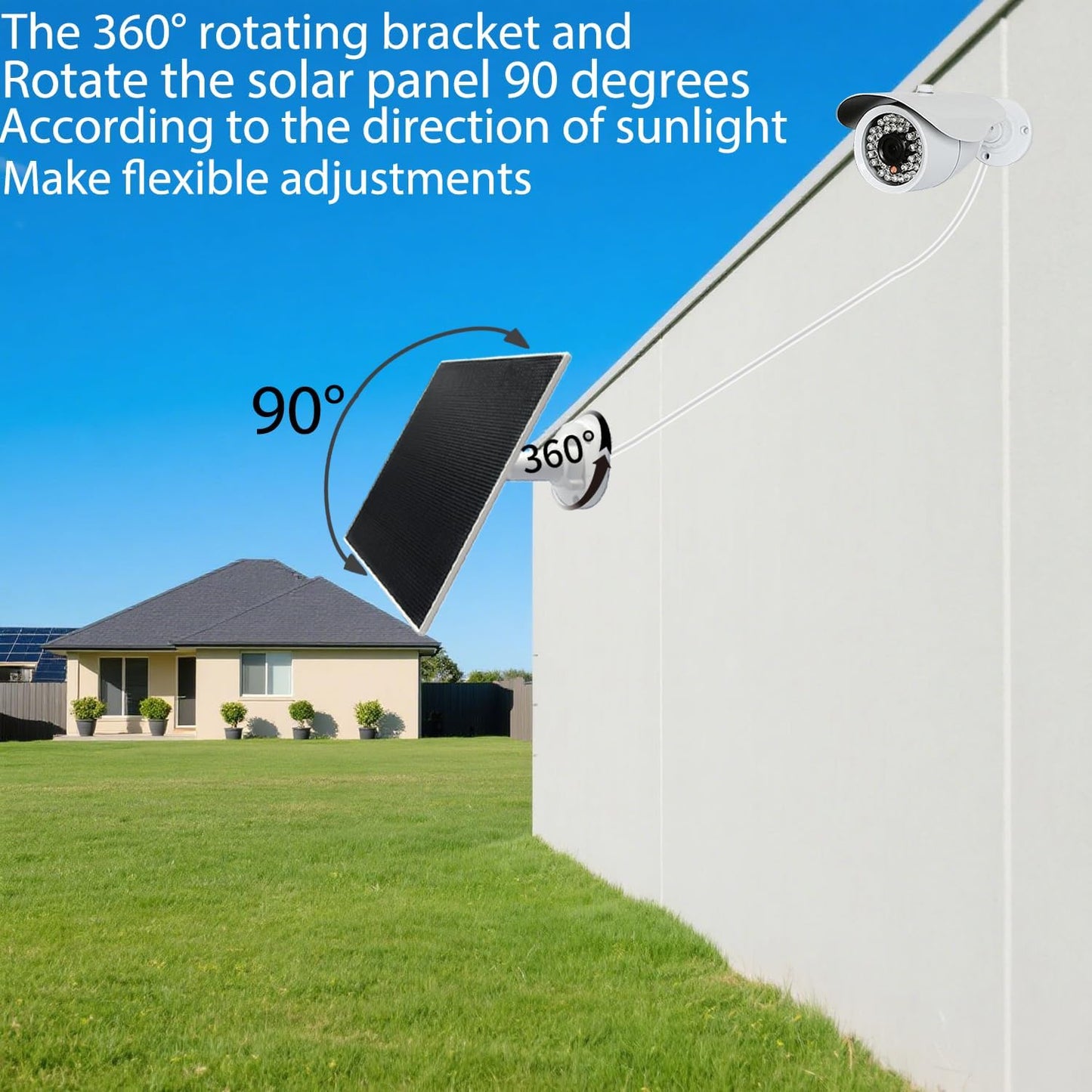 5W Solar Panel Designed specifically for Outdoor Security Cameras IP65 Waterproof Rating Equipped with a 9.8-Foot Cable (Supports USB-C/Micro USB/DC 3.5 x 1.35 mm connectors)