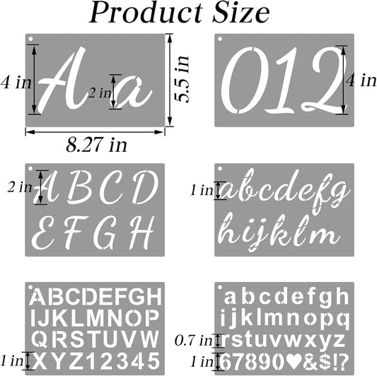 BAMIDELE Letter Stencils for Painting on Wood, 50 Pcs Calligraphy Alphabet Drawing Templates with Numbers, Signs, Flowers, Reusable Cursive Plastic Art Craft Stencils