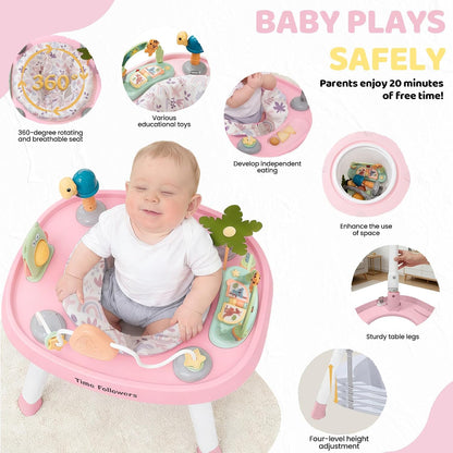 Time Followers® 6-in-1 Baby Activity Center | 4 Stage Montessori-Inspired Toys | Grow Stationary Standing Toddler Table | Jumpers & Bouncers | Must Have for Boy & Girl 6, 12, 24+ Month Old (White)