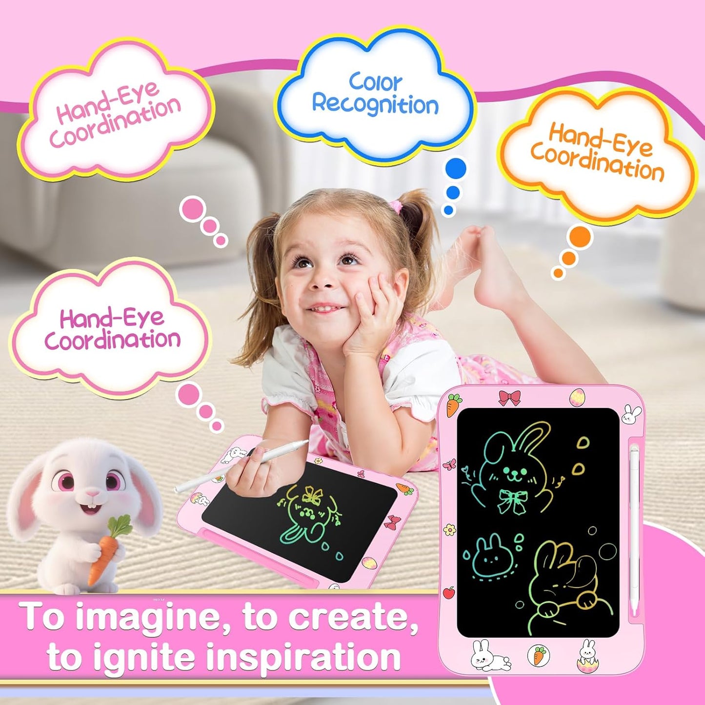 Genialba LCD Writing Tablet for Kids, Colorful Screen Drawing Board for 3-7 Year Old Boys & Girls - Educational Toys for Birthday & Christmas (Penguin)