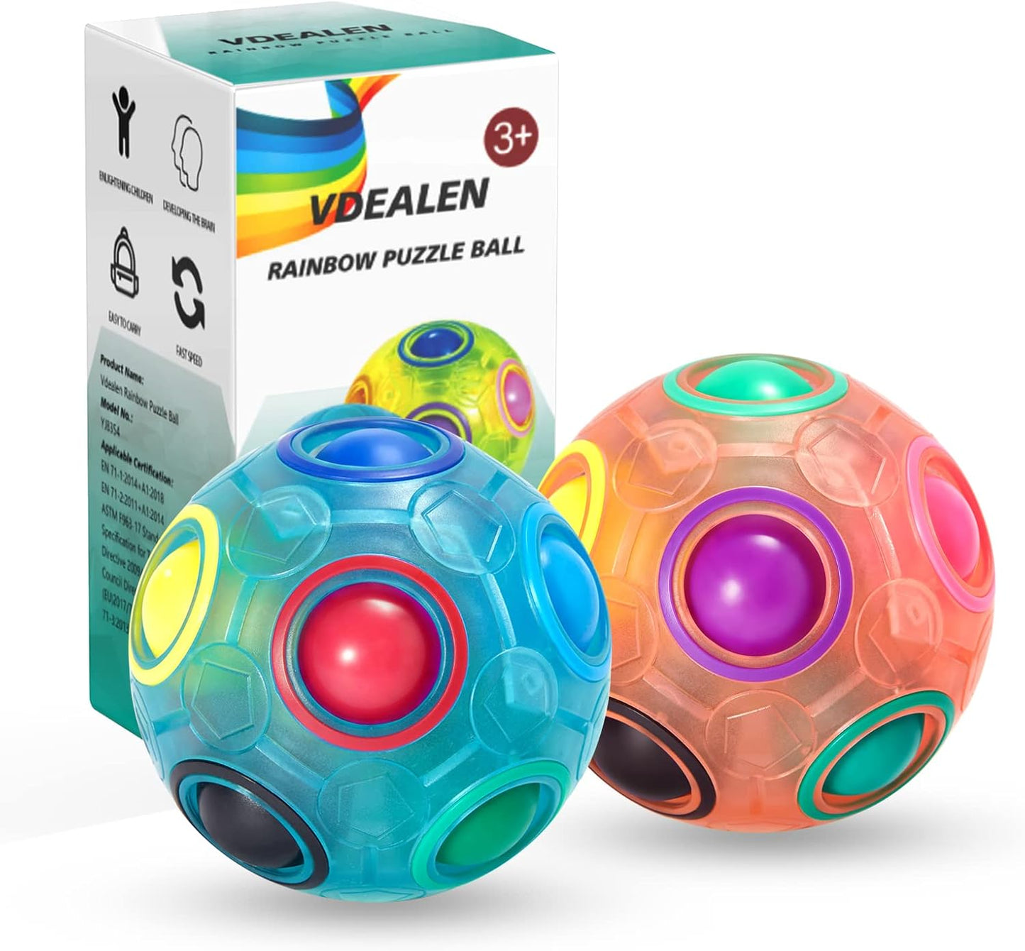 Vdealen Magic Rainbow Puzzle Ball, Fidget Ball Puzzle Brain Teaser Fidget Toy for Boys & Girls- Birthday Party Valentines Easter Christmas Stocking Stuffers for Kids Teen & Adults-2 Pack