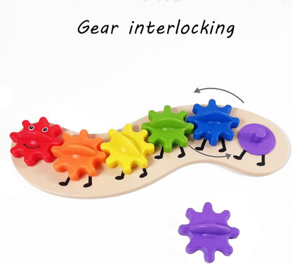 Rainbow Caterpillar Gear Toy - Teaches Color Names & Matching - Spinning Rainbow Baby Toy - Toddler Puzzle