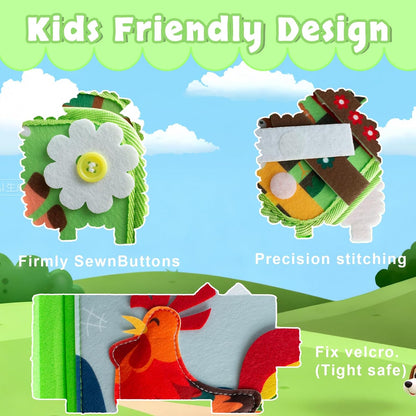 Busy Book for Toddlers 1-3, Montessori Toys for 1 2 Year Old Boy Girl Birthday Gifts, Farm Animal Busy Board Educational Learning Quiet Toddler Activity Book(Green)