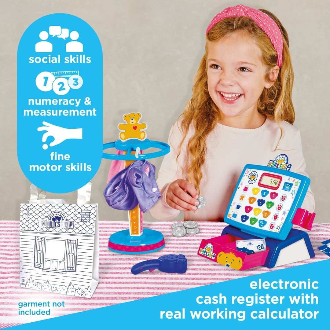 Casdon Build-A-Bear Workshop Toy Shop & Checkout Set | Officially Licensed Build-A-Bear Toy Play Set | Perfect for Roleplay for Children Ages 3+ | Includes Electronic Cash Register