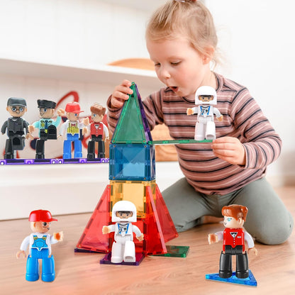 Large Magnetic People Figures for Kids-15pcs,3”Community Helpers Toys People Set Perfect for Magnetic Tiles Building Blocks for Toddlers Boys Girls Ages 3 4 5 6 7+,Creative Magnet Toys Expansion Pack
