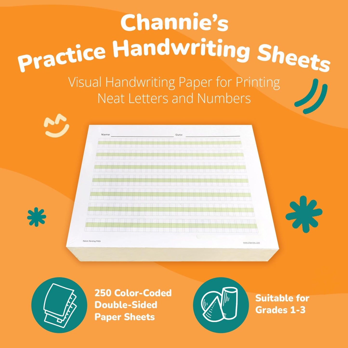 Channie’s Practice Handwriting & Printing Paper Workbook One Page A Day, 250 Pages Front & Back, 125 Sheets, Grades PreK – 1st, Size 8.5” x 11” Summer School, Summer Bridge