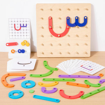 Wooden Arabic Letters Construction Pegboard, Educational Toy for Alphabet and Number Early Learning, Fine Motor Skill Exercise