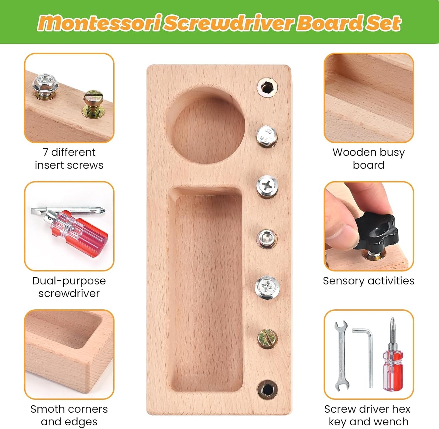 Montessori Screwdriver Board Set with Lock and Key, Montessori Toys for 3 4 5 Year Old, Wooden Screw Driver Activities Tools, Fine Motor Skills Preschool Learning Sensory Toy