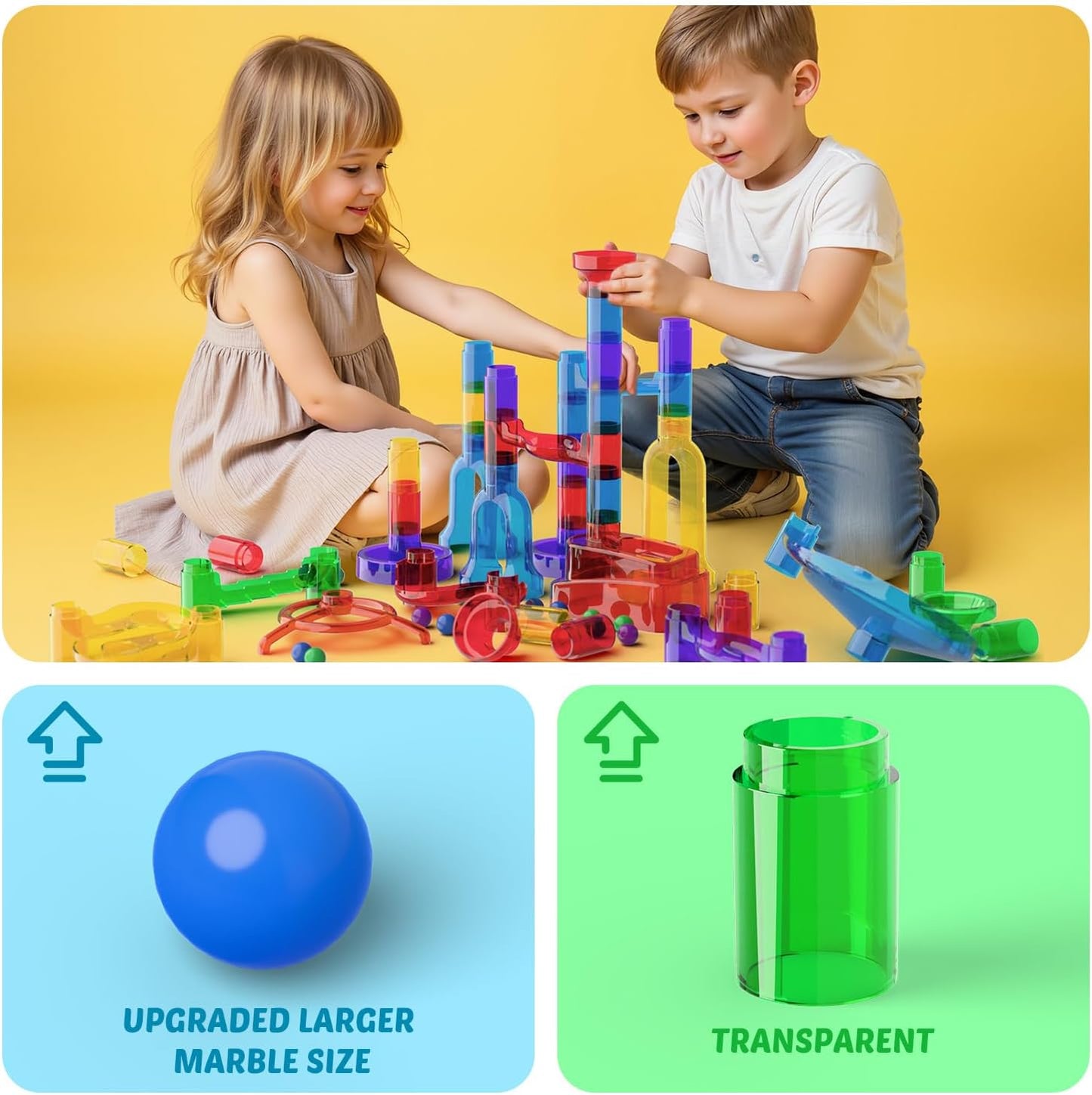 MaxTronic Marble Run kit, 109 Pcs Marble Maze Race Building Blocks Toy Game & STEM Learning Toys Christmas Birthday Gift for Kids Aged 3-12