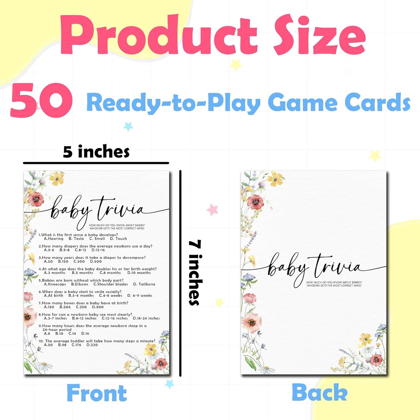 Spring Wildflowers Predictions & Advice Theme Baby Shower Games for New Parents - 50 Flowers Game Cards for Boys & Girls -Gender Neutral Gender Reveal Baby Announcement Activities Supplies & Decor-A02