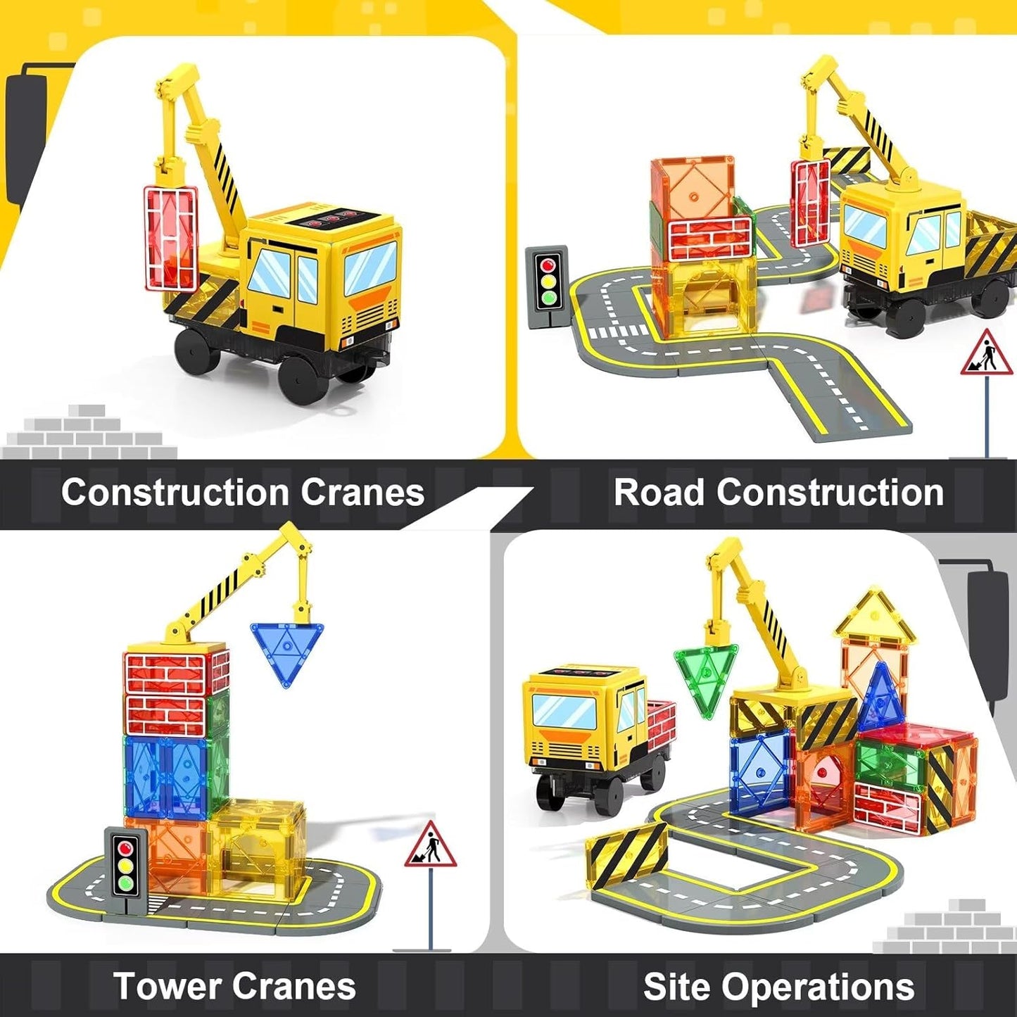 Soyee Magnetic Tiles Magnetic Construction Toys with 2 Cranes Boys Toys for Ages 3-5 5-7 Magnet Building Blocks Chritmas Gifts Boys Sensory Autism Montessori Toys Gift for 3+ Year Old