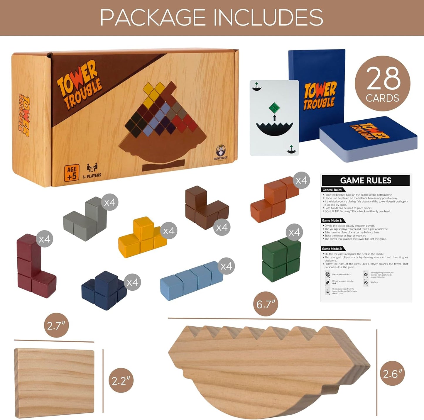 Tower Stack Game - 32PCS Wooden Balance Game with Building Blocks & Cards - Durable Tetra Tower Stacking for Kids & Adults - Fun 1+ Player Balance Stacking Games.