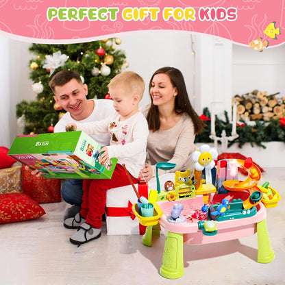 2026 Upgraded Pink Stand Water Table for Toddlers 1-3 - Outdoor Toys for Kids Ages 3-8 with Pump, Summer Outside Sensory Activity Pool Toys, Kitchen Play Sink Toy with Running Water, Fishing Toy