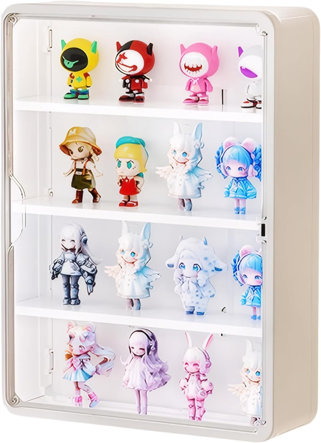 HGYZE Peg Boards for Wall with Shelf & Hooks, No Punching Craft Storage, Small Pegboard Ledges Organizer for Hanging Keychains, 4 Pack Decorative Wall Panel Kits for Blindboxes Lightweight Dolls, Pink