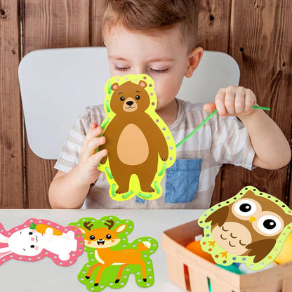 Omlisca Woodland Animals Lacing Cards for Kids 12 Pack Forest Animals Sewing Cards Owl Fox Bear Woodland Theme Party Decor Arts and Crafts Gifts for Toddler Preschool Developing Imagination Supplies
