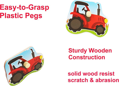 Wooden Puzzles Farm Chunky Baby Puzzles Peg Board, Full-Color Pictures for Preschool Educational Jigsaw Puzzles, 7Pieces
