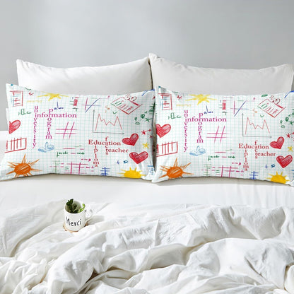 Erosebridal Science Theme Bed Sheets Set Full Size for Boys Girls Chemistry Periodic Table Print Sheet Set Chemical Subject Theme Sheets Teens Kids Math Science Atyle Fitted Sheet 4 Pcs
