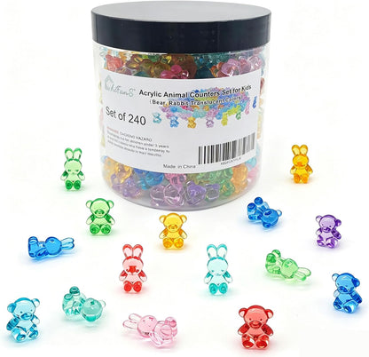 Counting Bears and Bunnies,240 Pieces Counter Toys for Kids - Fun Educational Math Manipulatives with Storage Box for Counting & Learning