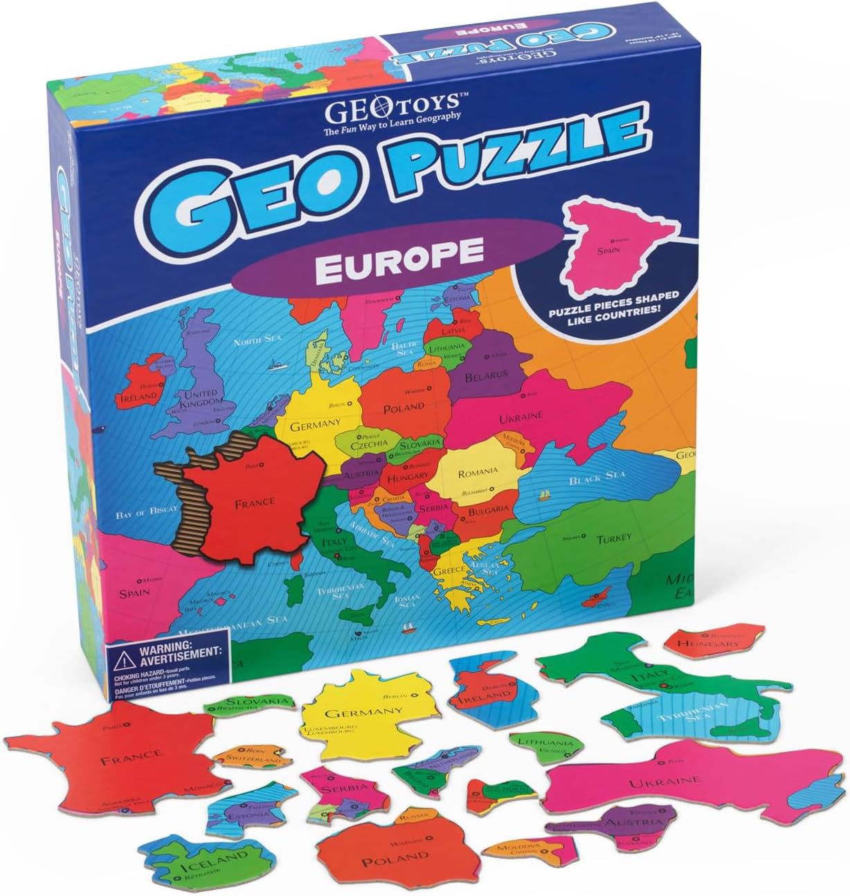GeoToys GeoPuzzle, World Jigsaw Puzzles, 68 Pc Geography Game & Map Puzzle, Educational Games & Kids Learning Activities, Puzzle Gifts for Children Ages 6-9, Fun Learning Toys for Kids