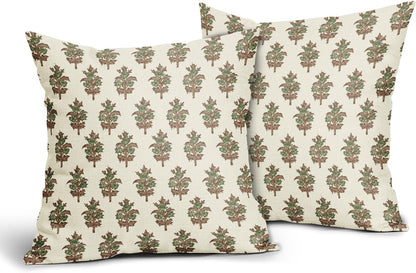 Sage Green Blue Floral Block Print Pillow Covers 18x18 Set of 2 Spring Flower Pattern Decorative Throw Pillowcases Outdoor Rustic Farmhouse Square Cushion Cases Decor for Home Couch Sofa Bed