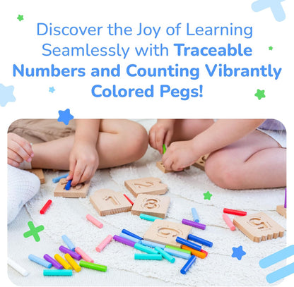 Bimi Boo Counting Peg Boards and Number Tracing for Kids - Wooden Montessori Arithmetic Math Toy Set for Toddlers and Preschoolers - Math Manipulatives for Kindergarten (55 Pegs, 10 Boards, 1 Pencil)