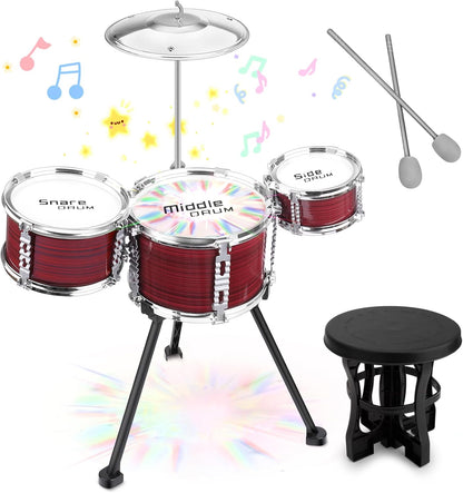 Upgraded Toddler Drum Set with Lights Kids Jazz Drum Kit, Musical Instrument Toys for Toddler 3-5 Boys Girls Christmas Birthday Gift