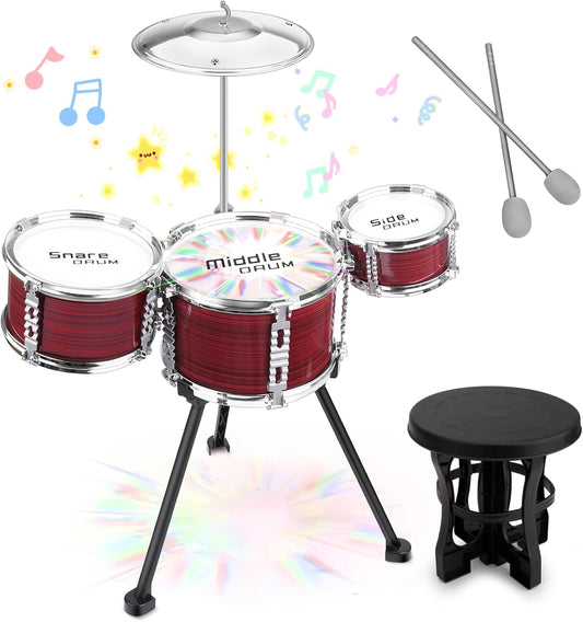 Upgraded Toddler Drum Set with Lights Kids Jazz Drum Kit, Musical Instrument Toys for Toddler 3-5 Boys Girls Christmas Birthday Gift