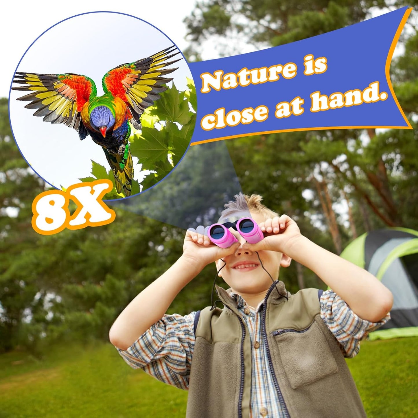Real Binoculars for Kids Gifts for 3-12 Years Boys Girls 8x21 High-Resolution Optics Compact Toy Binocular for Bird Watching,Travel, Camping