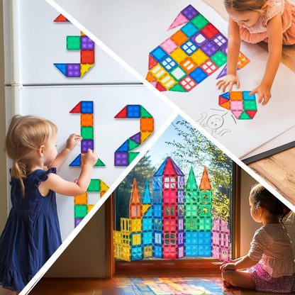 SYNCFUN 110PCS Magnetic Building Tiles - 3D Magnet Tiles with Vehicle - Construction Blocks Set for Kids - STEM Sensory Learning Educational Toys Birthday Gift for 3 4 5 6 7 Year Old