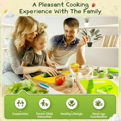 17 Pcs Kids Cooking Sets Real, Montessori Toddler Kitchen Tools, Kids Safe Knives for Ages 2-8