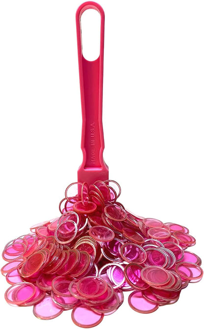 MR CHIPS Made in USA Upgraded Bingo Magnetic Wand & 200 Pieces ¾ Inch Red Plastic Chips with Metal Rings - Support American Jobs