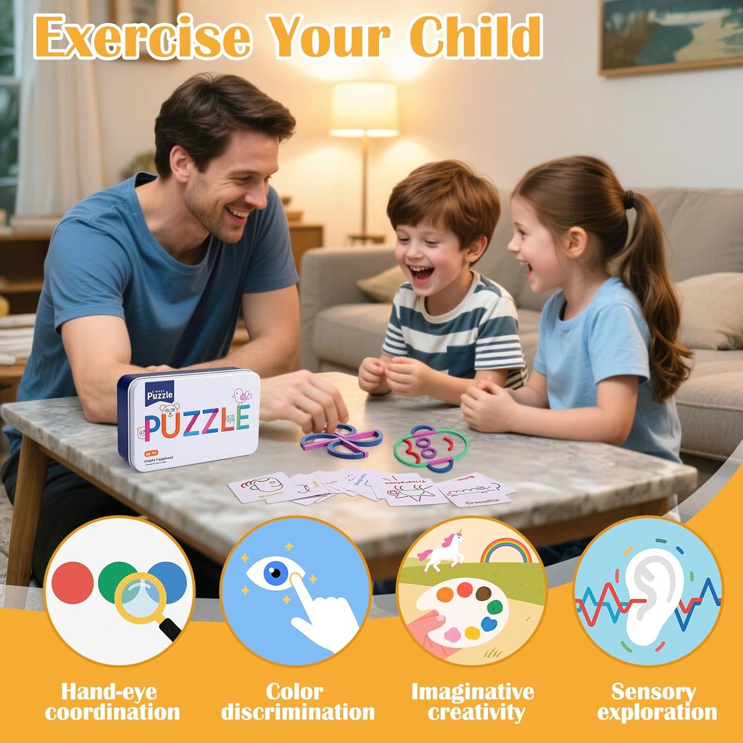Vodolo Wooden Pattern Blocks Sticks and Rings Learning Set,Smart Sticks for Kids 3 4 5 Years Old,Puzzle Stick Building Toys,Montessori Brain Blocks Preschool Toys Learning Resources