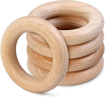 FoDau770 5pcs Natural Beech Wooden Rings, Unfinished Solid Wood Rings Heavy Duty Wood Circles, Macrame Craft Circles for Party, Home Decor & DIY Making - Outer Diameter: 3 Inch
