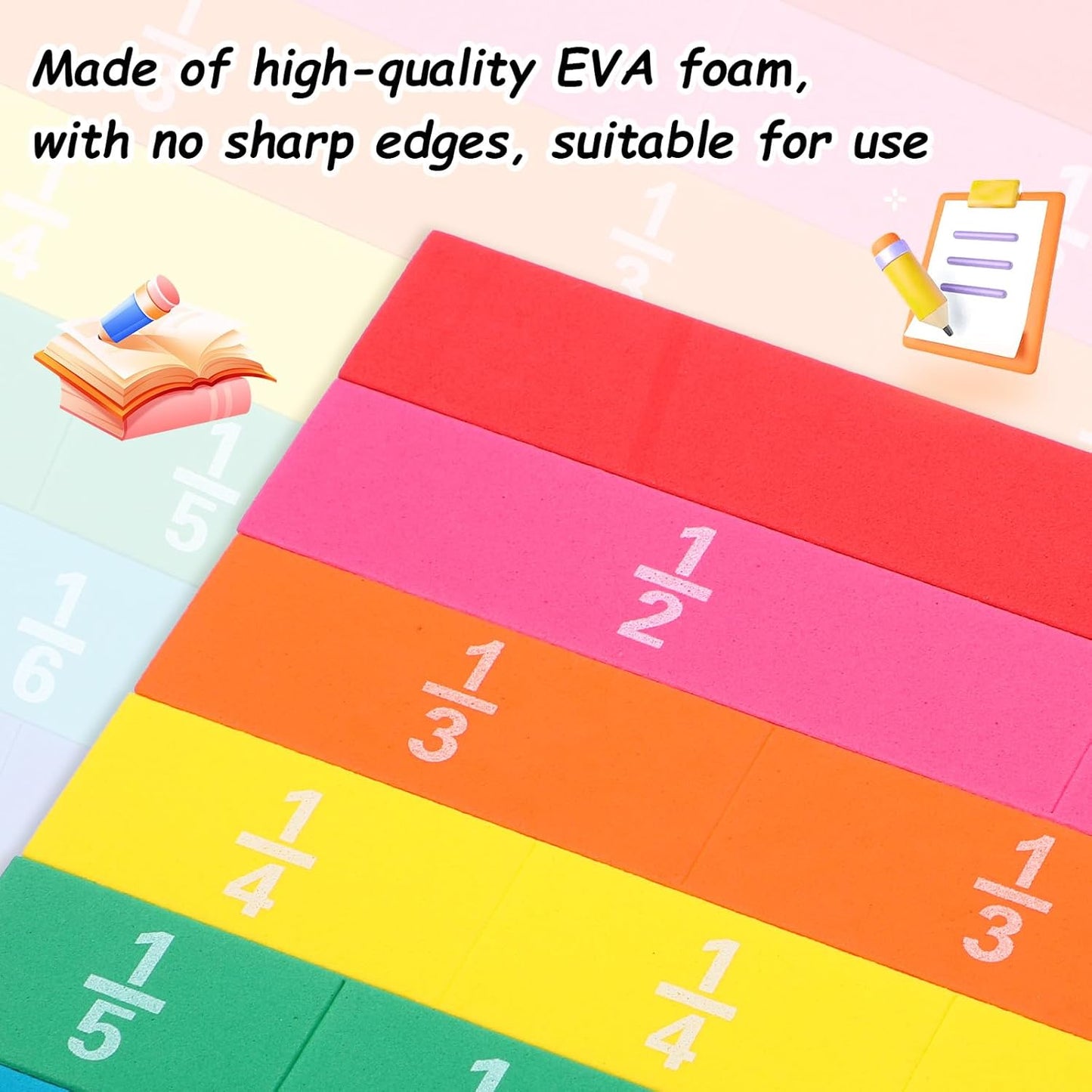 12 Sets Rainbow Fraction Tiles Set, Plastic Fractions Manipulatives Math Magnetic Learning Manipulatives for The Home Curriculum