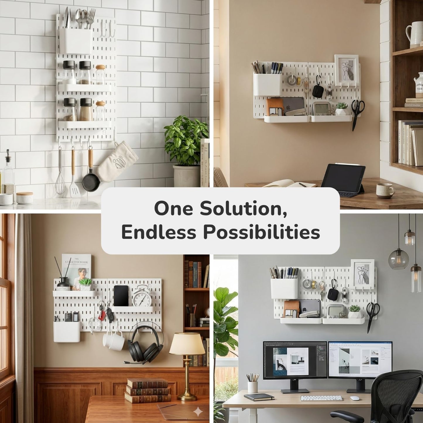 Keepo Peg Board Wall Organizer – Plastic Pegboard Panels, Modular Peg Board Storage System for Home Office, Craft Room, Gaming Setup (White, 33″×22″)