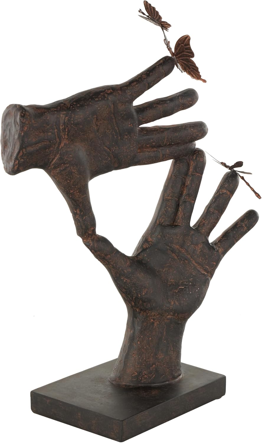 Deco 79 Polystone Hands Decorative Sculpture Weathered Patina Linked Home Decor Statue with Block Base and Gold Accents, Accent Figurine 9" x 4" x 10", Black