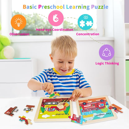 Wooden Puzzles for Toddlers 2-4, 9 Pieces Animal Jigsaw Puzzles for Kids Ages 3-5, Preschool Learning Activities, Learning & Educational Toys, Gifts for Boys, Girls