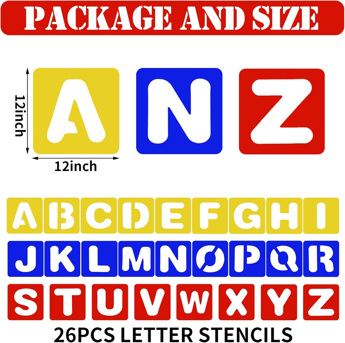 TecUnite 26 Pieces Alphabet Stencils Set Plastic Letter Stencils for Painting Learning, DIY Craft Decoration (6 x 6 Inches)